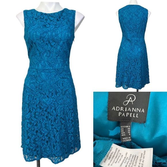 Adrianna Papell Dresses & Skirts - Adrianna Papell size 6 turquoise blue lace overlay dress